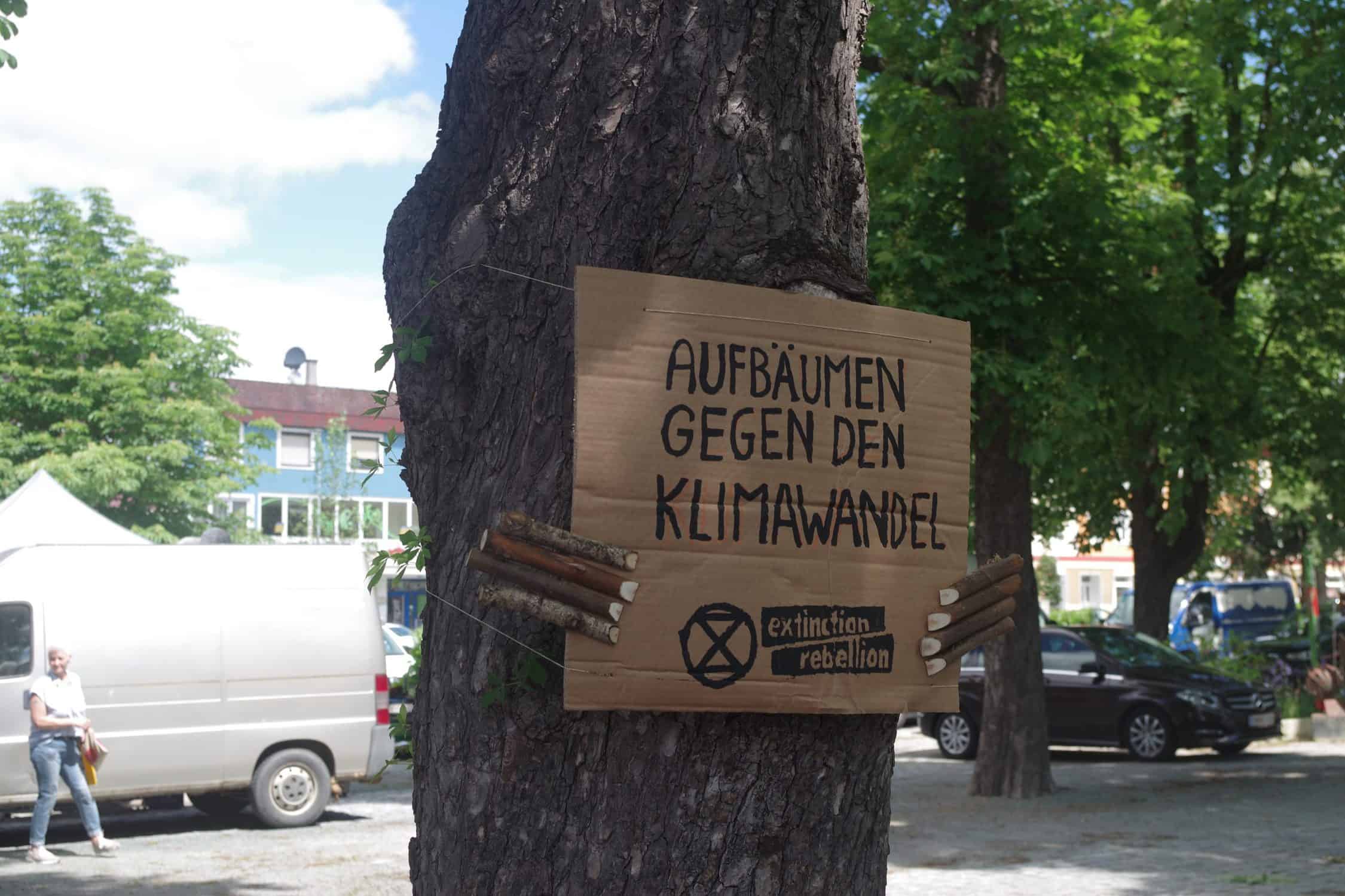 Baumdemonstrant "Aufbäumen gegen den Klimawandel"